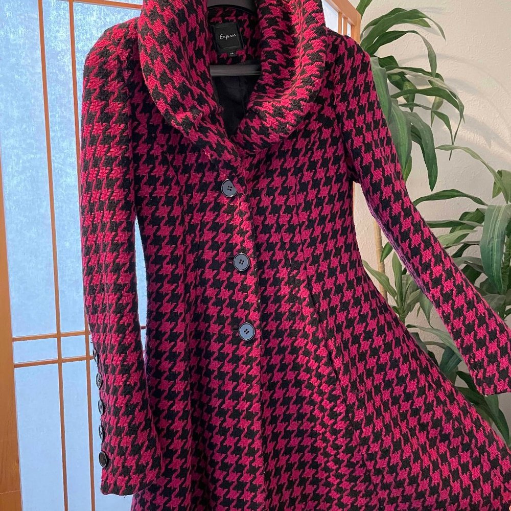 Express Fit & Flare Pink Herringbone Coat
